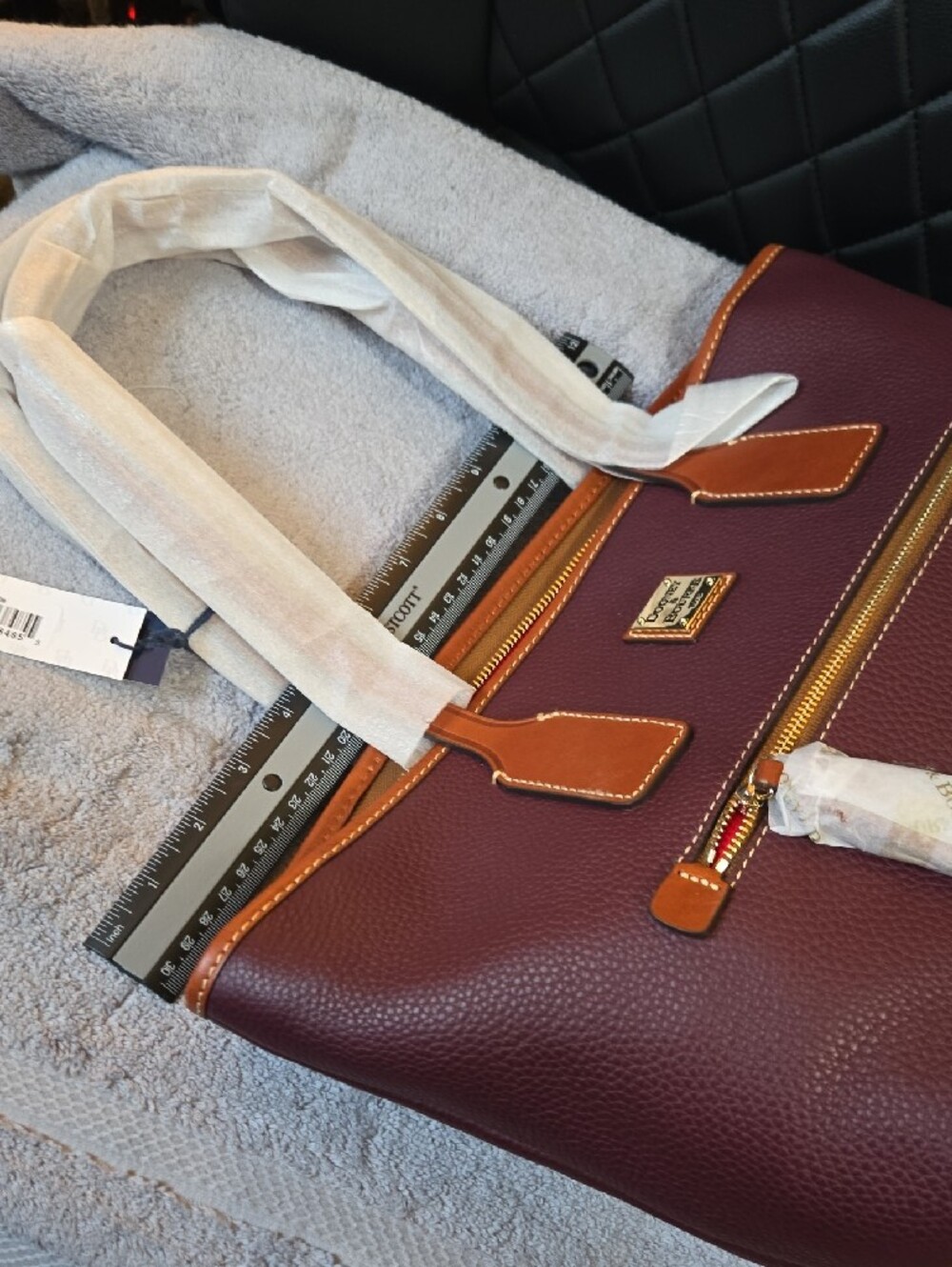 Dooney & Bourke Plum Pebble Leather Satchel with Tan Trim and Gold Hardware - Picture 6 of 9